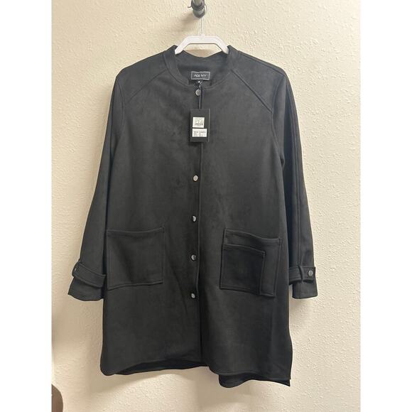 Ace Ivy Jackets & Blazers - NWT Ace Ivy Women’s Snap Up Black Faux Suede Trench Coat Jacket size XL $158